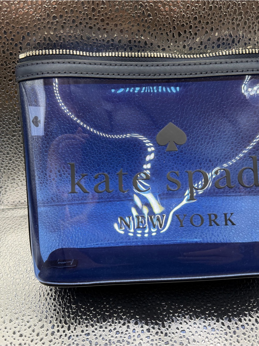 kate spade Blue Clear PVC Cosmetic Pouch with Logo